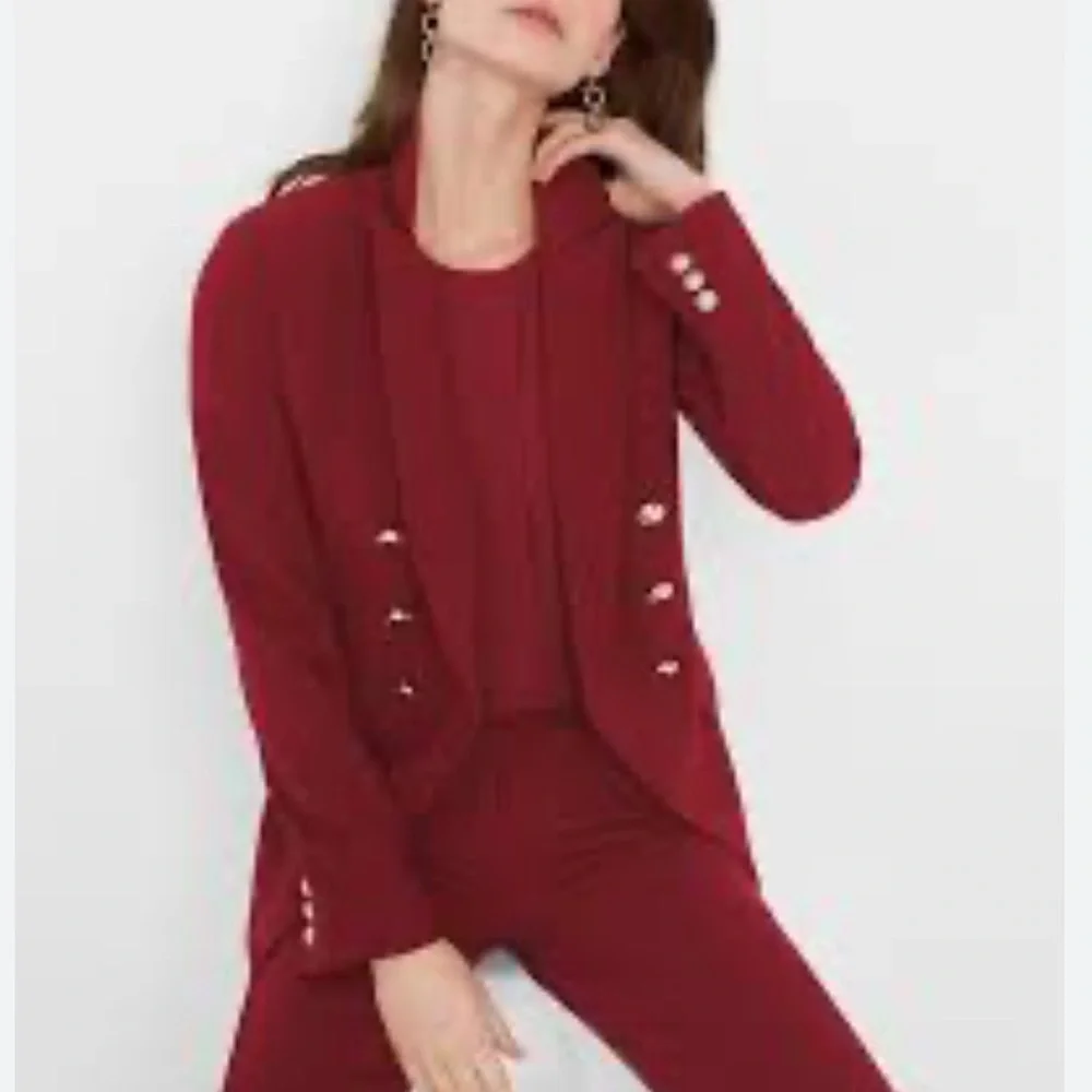 RARE Yves Saint Laurent Vintage Red Gold Button Blazer C8 - Picture 2 of 8